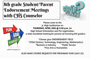 8th grade Student/Parent Endorsement Meeting
