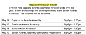 Updated CHS Awards Assembly Information